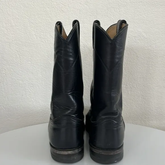 Justin Made in USA JACKSON 10&quot; ROPER Boots Black Leather 7D $199 Style 3133