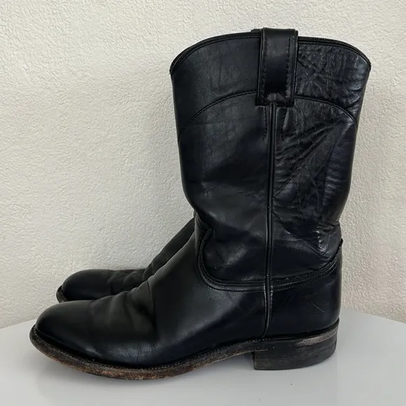 Justin Made in USA JACKSON 10&quot; ROPER Boots Black Leather 7D $199 Style 3133