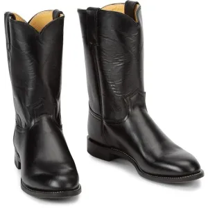 Justin Made in USA JACKSON 10&quot; ROPER Boots Black Leather 7D $199 Style 3133
