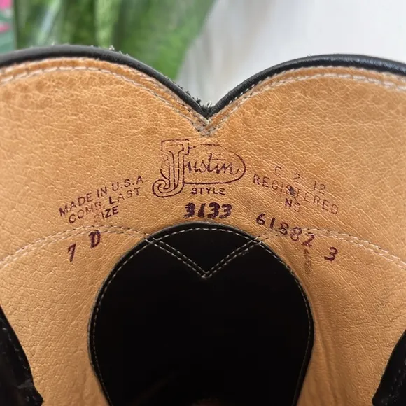 Justin Made in USA JACKSON 10&quot; ROPER Boots Black Leather 7D $199 Style 3133