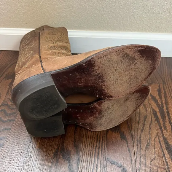 Justin Men Leather Western Cowboy Boots Round Toe Size 9 1/2 D Style# 2253 Brown
