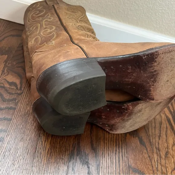 Justin Men Leather Western Cowboy Boots Round Toe Size 9 1/2 D Style# 2253 Brown