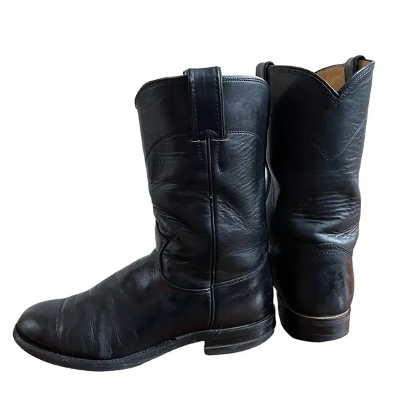 Justin Men's 10&quot; Corona Roper Black Leather Upper Western/ Cowboy Boots 3133