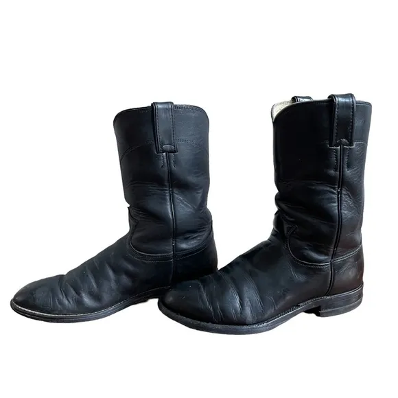 Justin Men's 10&quot; Corona Roper Black Leather Upper Western/ Cowboy Boots 3133