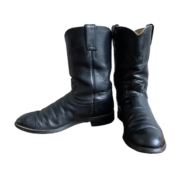 Justin Men's 10&quot; Corona Roper Black Leather Upper Western/ Cowboy Boots 3133
