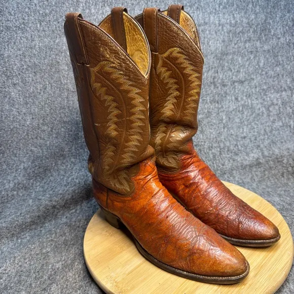 Justin Ostrich/Leather Cowboy Boots 9.5 B