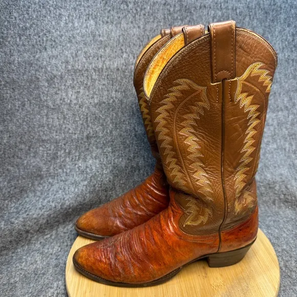 Justin Ostrich/Leather Cowboy Boots 9.5 B