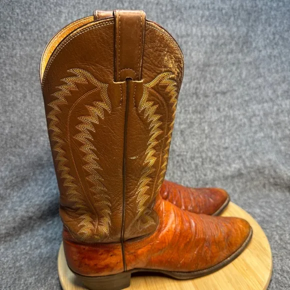 Justin Ostrich/Leather Cowboy Boots 9.5 B
