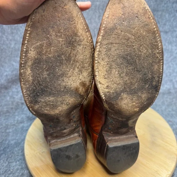 Justin Ostrich/Leather Cowboy Boots 9.5 B