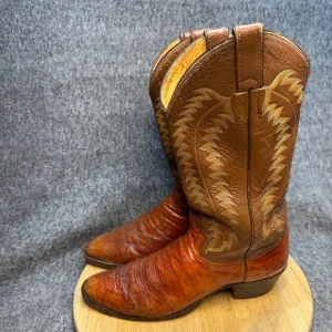 Justin Ostrich/Leather Cowboy Boots 9.5 B