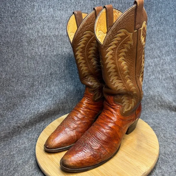 Justin Ostrich/Leather Cowboy Boots 9.5 B