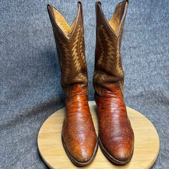 Justin Ostrich/Leather Cowboy Boots 9.5 B