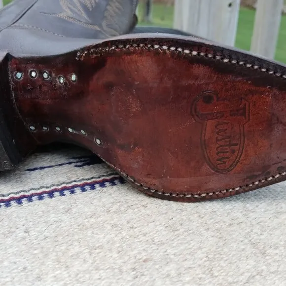 JUSTIN VINTAGE 80'S NWT DARK BROWN LEATHER WESTERN COWBOY BOOTS SIZE 7B B9648