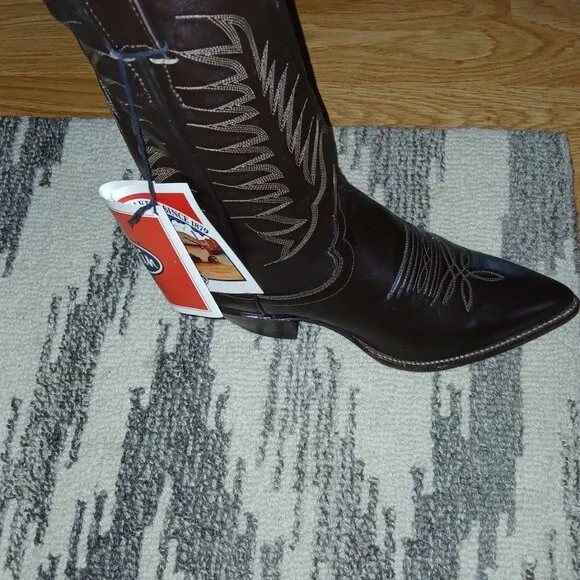 JUSTIN VINTAGE 80'S NWT DARK BROWN LEATHER WESTERN COWBOY BOOTS SIZE 7B B9648