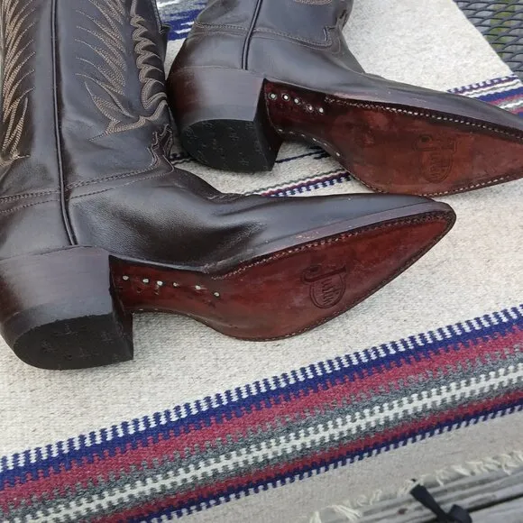 JUSTIN VINTAGE 80'S NWT DARK BROWN LEATHER WESTERN COWBOY BOOTS SIZE 7B B9648
