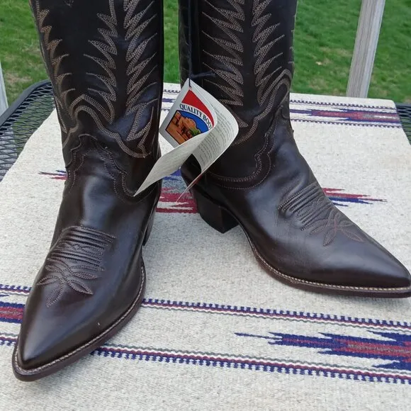JUSTIN VINTAGE 80'S NWT DARK BROWN LEATHER WESTERN COWBOY BOOTS SIZE 7B B9648