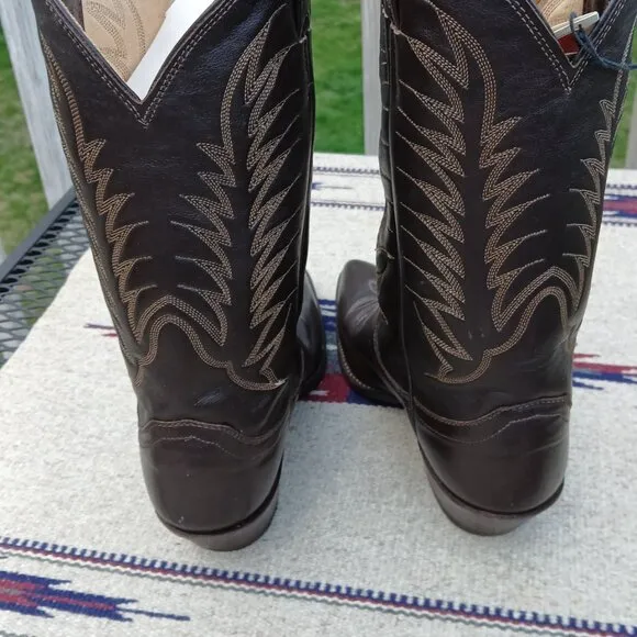 JUSTIN VINTAGE 80'S NWT DARK BROWN LEATHER WESTERN COWBOY BOOTS SIZE 7B B9648