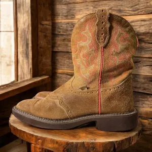 Justin Western Boots Womens Gypsy Brown Suede Distressed Workboots Sz 8.5B