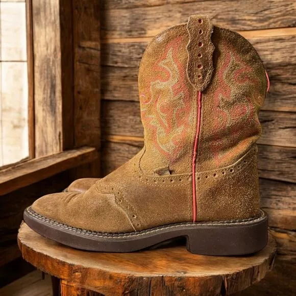 Justin Western Boots Womens Gypsy Brown Suede Distressed Workboots Sz 8.5B