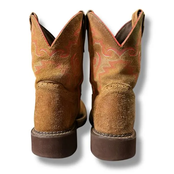 Justin Western Boots Womens Gypsy Brown Suede Distressed Workboots Sz 8.5B