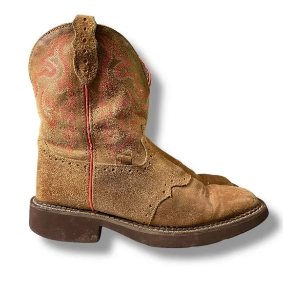 Justin Western Boots Womens Gypsy Brown Suede Distressed Workboots Sz 8.5B