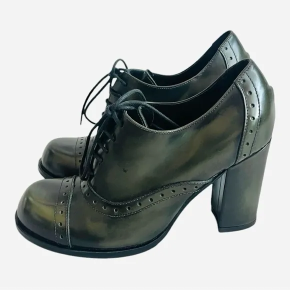 KAMMI Italy Design Lace-up Green Genuine Leather Booties Women Ankle Boots Shoes