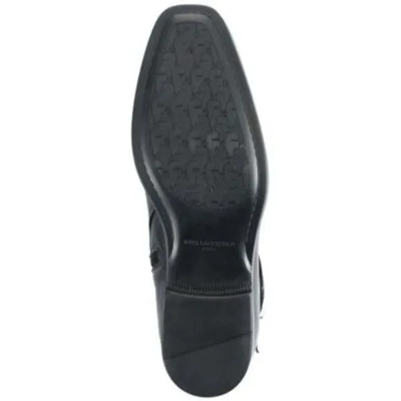 KARL LAGERFELD Mens Black Buckled Strap Heel Pull-Tab Leather Boots Shoes 11.5