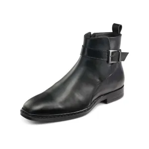 KARL LAGERFELD Mens Black Buckled Strap Heel Pull-Tab Leather Boots Shoes 11.5