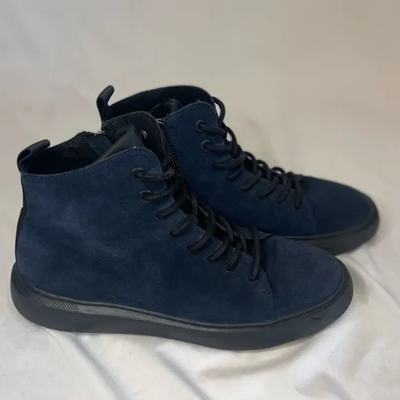 Karl Lagerfeld Paris Suede High Top Blue Lace Up Sneakers Side Zipper Size 9M