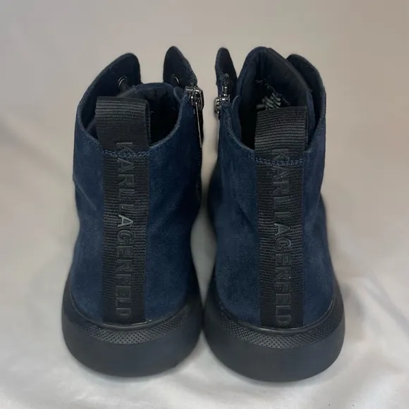 Karl Lagerfeld Paris Suede High Top Blue Lace Up Sneakers Side Zipper Size 9M