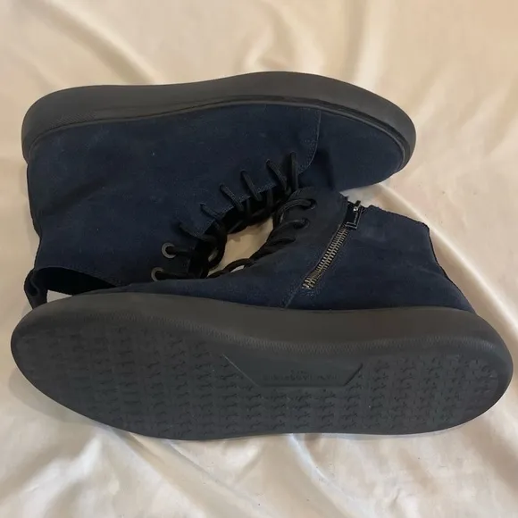 Karl Lagerfeld Paris Suede High Top Blue Lace Up Sneakers Side Zipper Size 9M