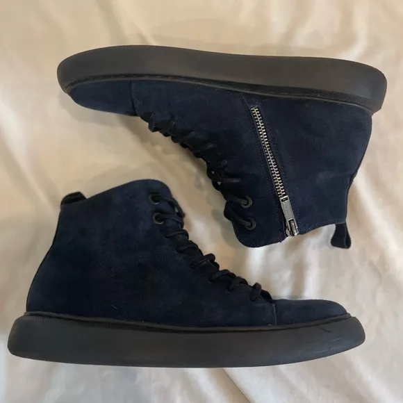 Karl Lagerfeld Paris Suede High Top Blue Lace Up Sneakers Side Zipper Size 9M