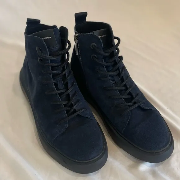 Karl Lagerfeld Paris Suede High Top Blue Lace Up Sneakers Side Zipper Size 9M
