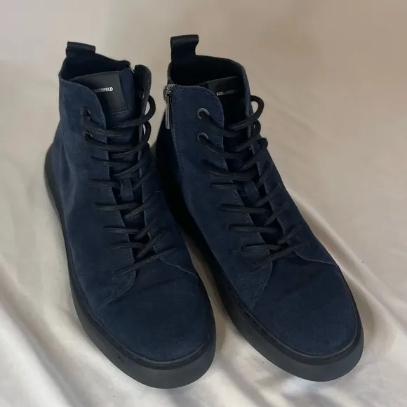 Karl Lagerfeld Paris Suede High Top Blue Lace Up Sneakers Side Zipper Size 9M