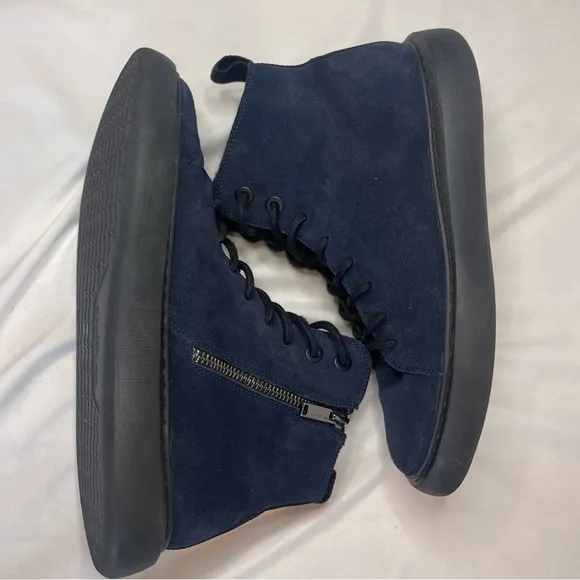 Karl Lagerfeld Paris Suede High Top Blue Lace Up Sneakers Side Zipper Size 9M