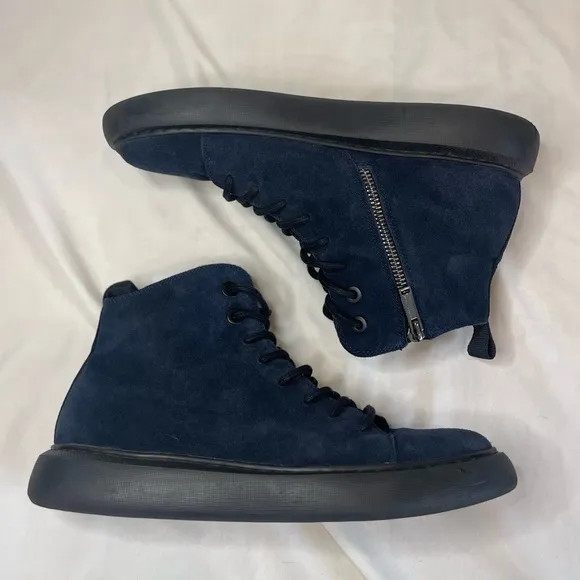Karl Lagerfeld Paris Suede High Top Blue Lace Up Sneakers Side Zipper Size 9M
