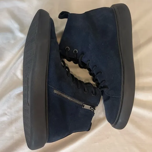 Karl Lagerfeld Paris Suede High Top Blue Lace Up Sneakers Side Zipper Size 9M