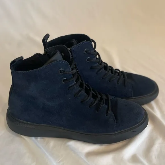 Karl Lagerfeld Paris Suede High Top Blue Lace Up Sneakers Side Zipper Size 9M