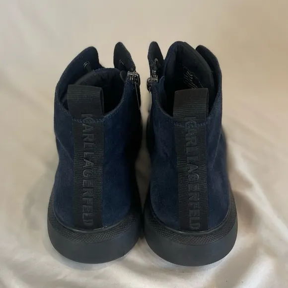 Karl Lagerfeld Paris Suede High Top Blue Lace Up Sneakers Side Zipper Size 9M