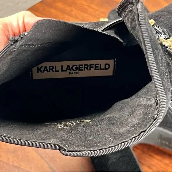Karl Lagerfeld suede boots 🔥 black with gold hardware 🔥 size 7.5/38