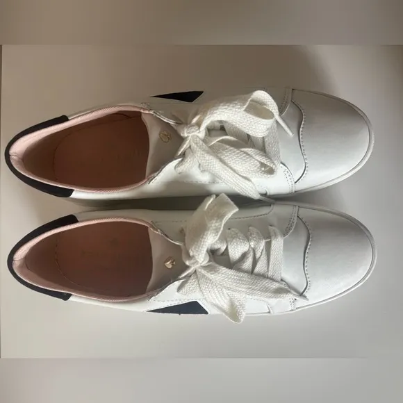 Kate Spade Fez Leather Suede Sneakers Optic White Black Size 9
