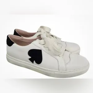 Kate Spade Fez Leather Suede Sneakers Optic White Black Size 9