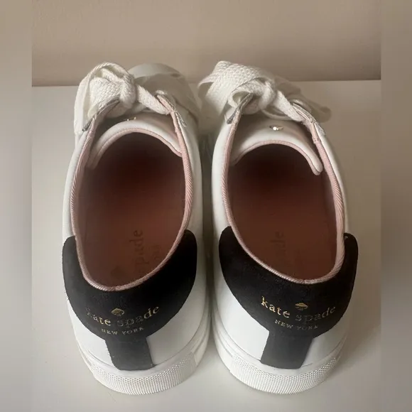 Kate Spade Fez Leather Suede Sneakers Optic White Black Size 9