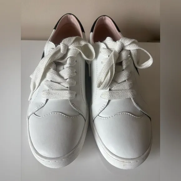 Kate Spade Fez Leather Suede Sneakers Optic White Black Size 9