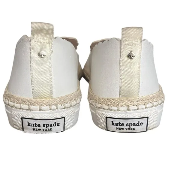 KATE SPADE Loren White Leather Scalloped Espadrille Slip-Ons Women Size 7.5