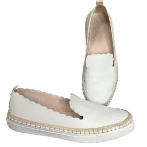 KATE SPADE Loren White Leather Scalloped Espadrille Slip-Ons Women Size 7.5