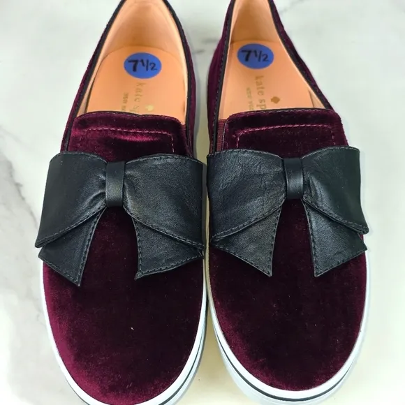 KATE SPADE NEW YORK SIZE 7.5 SHOES DELISE TOO BURGUNDY VELVET SLIP ON SNEAKERS