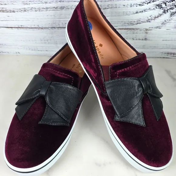 KATE SPADE NEW YORK SIZE 7.5 SHOES DELISE TOO BURGUNDY VELVET SLIP ON SNEAKERS