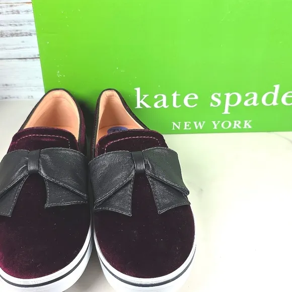 KATE SPADE NEW YORK SIZE 7.5 SHOES DELISE TOO BURGUNDY VELVET SLIP ON SNEAKERS