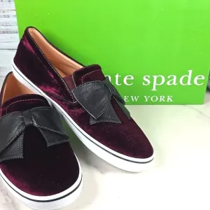 KATE SPADE NEW YORK SIZE 7.5 SHOES DELISE TOO BURGUNDY VELVET SLIP ON SNEAKERS